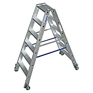 Krause Stabilo Stufen-Doppelleiter Fahrbar (Arbeitshöhe: 2,95 m, Anzahl Tritte: 2 x 6 Stufen, Tiefe Stufen: 80 mm, Material: Aluminium, Fahrbar)