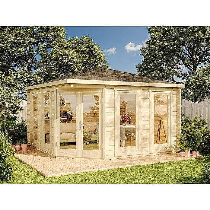 Alpholz Gartenhaus Maja - Außenmaß inkl. Dachüberstand (B x T): 409 x 409 cm, Holz, Naturbelassen