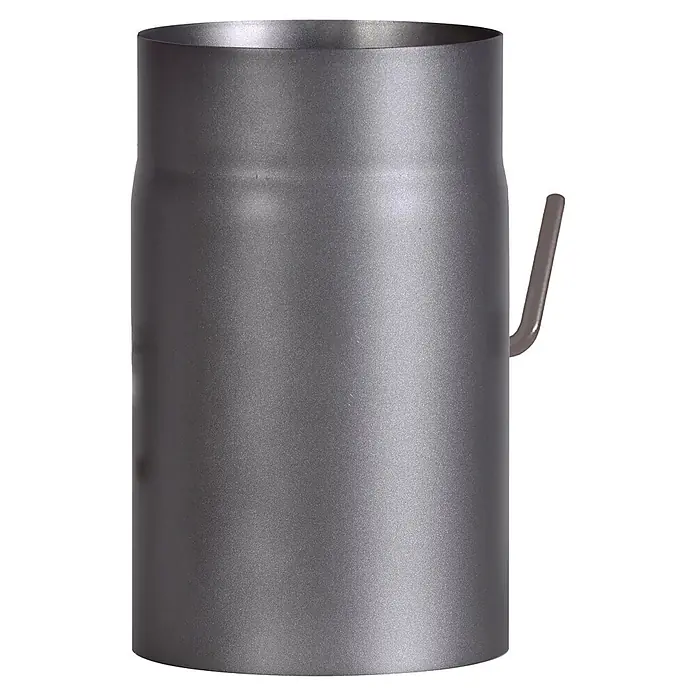 Firefix Ofenrohr RRD150/2D - Ø x L: 15 x 25 cm, Dunkelgrau, Mit Drosselklappe - Graues zylindrisches Metallteil mit seitlichem Griff.