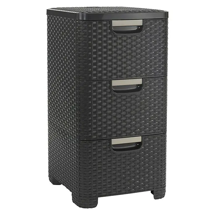 Curver Style Caja para cajón - 33 x 38 x 60 cm, Plástico, Marrón - Unidad de almacenamiento gris oscuro con tres cajones de aspecto de ratán, ideal para organizar diversos artículos.