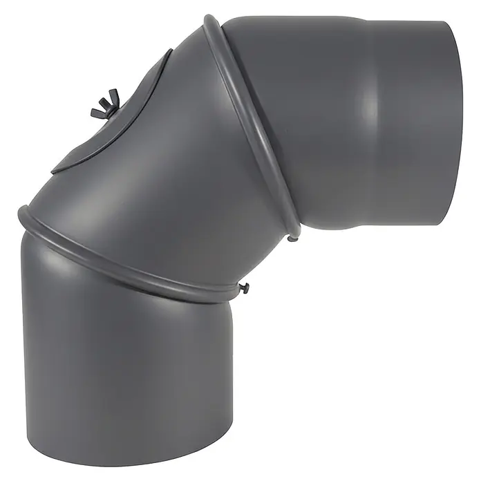 Firefix Ofenrohrbogen RRD150/B - Durchmesser: 15 cm, 90 °, Dunkelgrau - Graues verstellbares Rohrbogenstück mit Flügelmuttern.
