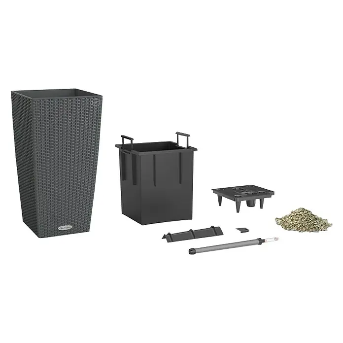 Lechuza Cottage Pflanzsäule eckig Cubico 30 - Außenmaß (L x B x H): 30 x 30 x 56,5 cm, Kunststoff, Granit - Bild eines Lechuza Classico Pflanzgefäßes mit Zubehör für die Selbstbewässerung.