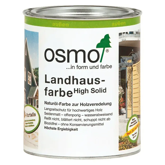 Osmo High Solid Landhausfarbe - Taubenblau, 750 ml, Seidenmatt - Dose Osmo Landhausfarbe High Solid, eine natürliche Ölfarbe zur Holzveredelung für den Außenbereich.