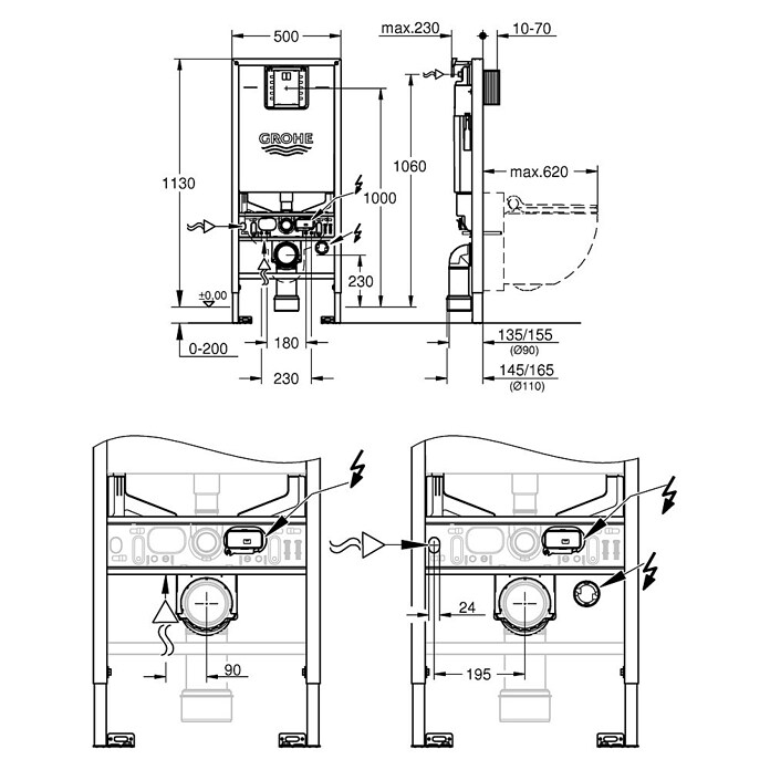 Grohe Inbouwreservoir Rapid SLX 3-in-1 (l x b x h: 13,5 x 50 x 113 cm) | BAUHAUS