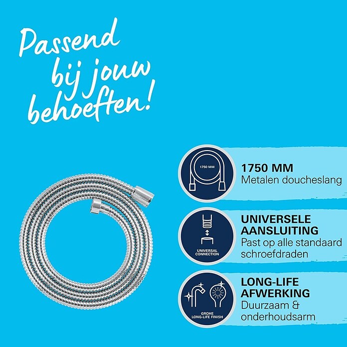 Grohe Metalen doucheslang Vitalio Flex (Lengte: 175 cm, Metaal, Chroom) | BAUHAUS