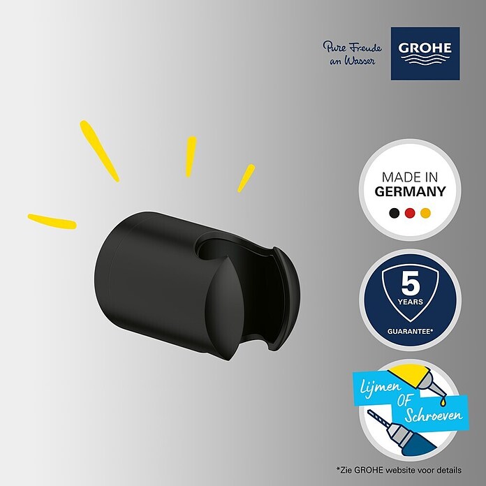 Grohe QuickFix Douchekophouder Vitalio (Ø x l: 40 x 61 mm, Mat zwart, Kunststof) | BAUHAUS