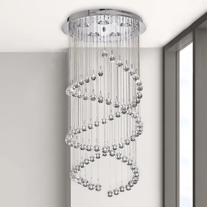 Searchlight Pendelleuchte Hallway 1 - 165 W, L x B x H: 39 x 39 x 80 cm, Chrom, G9, Double - Kristall-Spiralleuchter mit Chrombasis, mit hängenden facettierten Kristallkugeln.