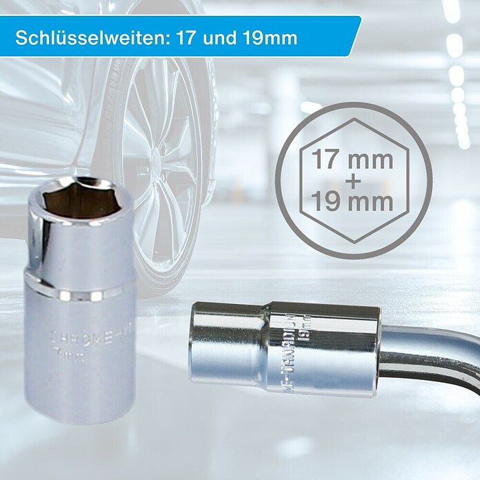 UniTEC Teleskop-Radmutternschlüssel (22 - 41 cm, Schlüsselweite: 17/19 mm)