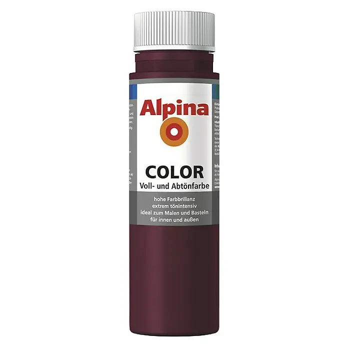 Alpina Vollton- & Abtönfarbe Color - Berry Red, Matt, 250 ml, Lösemittelfrei - Farbkonzentrat von Alpina Color, Voll- und Abtönfarbe in einer lila Farbe, ideal zum Malen und Basteln im Innen- und Außenbereich.