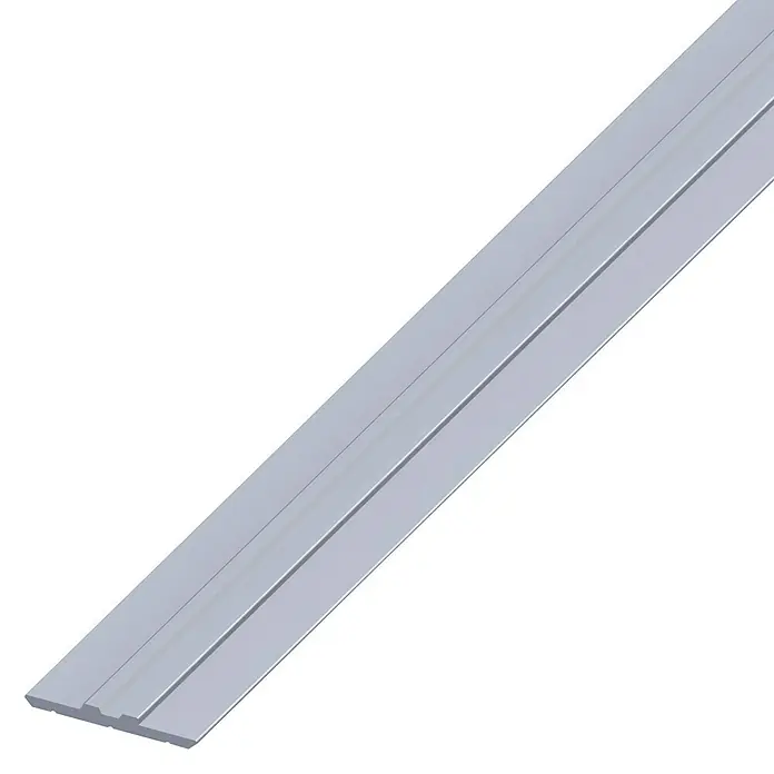 Kantoflex Trägerprofil - L x B: 1.000 x 29,5 mm, Zweiseitig - Nahaufnahme einer silbernen Metallschiene mit einer Rille in der Mitte, die für eine stabile und präzise Anwendung konzipiert wurde.