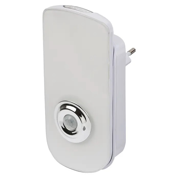 Brennenstuhl LED-Nachtlicht Sicherheitsleuchte SSL 40 A - 1,2 W, L x B x H: 6 x 8 x 11 cm - Weißes LED-Nachtlicht zum Einstecken mit transluzenter Front und rundem, verchromtem Bewegungssensor.
