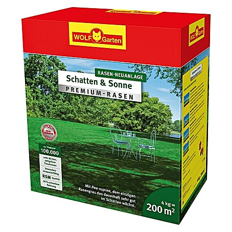 Wolf-Garten Rasensamen Premium Schatten & Sonne (4 kg, 200 m²)