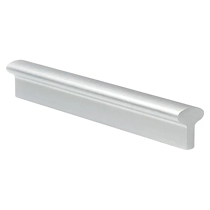 Rei Tirador para muebles - Distancia entre orificios: 128 mm - 196 mm, Aluminio - Tirador alargado de color plateado con superficie superior lisa y redondeada.