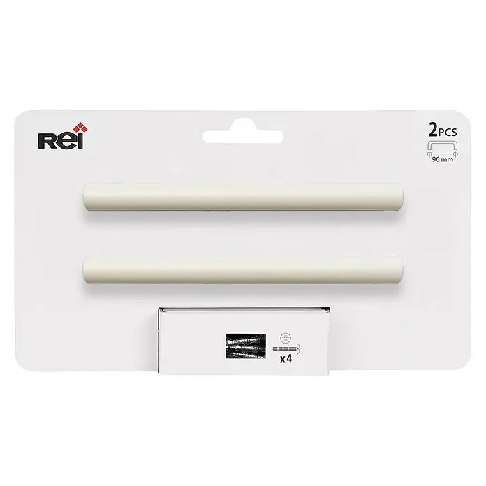 Rei Tirador para muebles - Distancia entre orificios: 96 mm, Acero inoxidable, Greige, 2 ud. - Dos tiradores cilíndricos blancos de 96mm para muebles, incluye 4 tornillos.