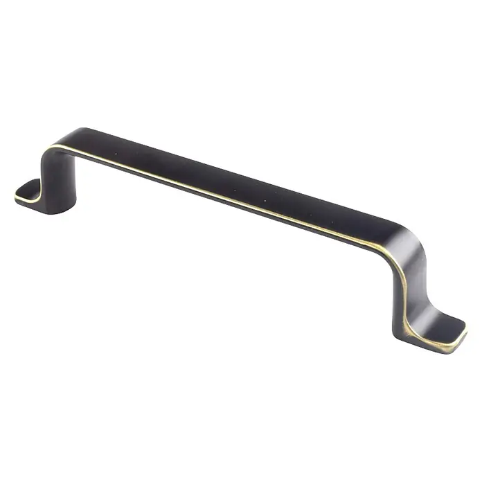 Rei Tirador para muebles - Distancia entre orificios: 128 mm, Negro, 4 ud. - Tirador de mueble de metal oscuro con detalles dorados.