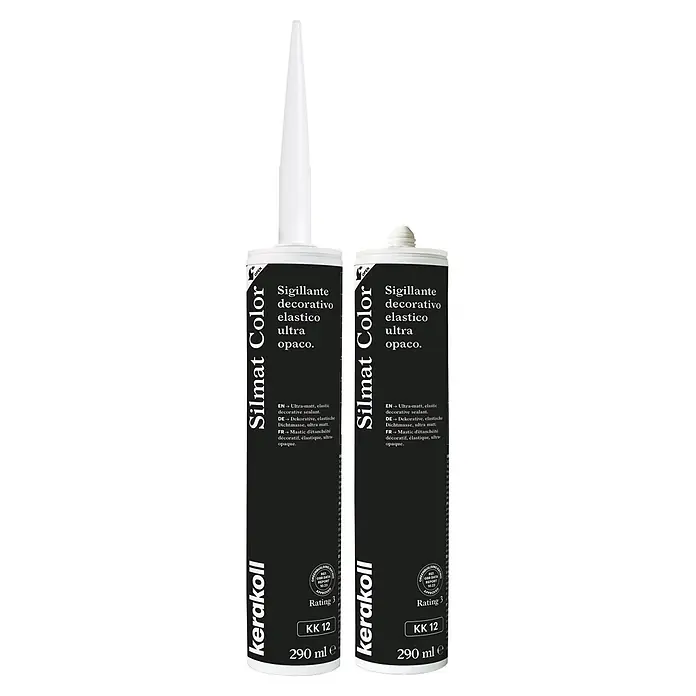 Kerakoll Sellador de resina - Silmat Color - Color: KK 12, 290 ml - Dos cartuchos negros de sellador Kerakoll Silmat Color (KK 12, 290ml), sellador decorativo elástico ultra mate.