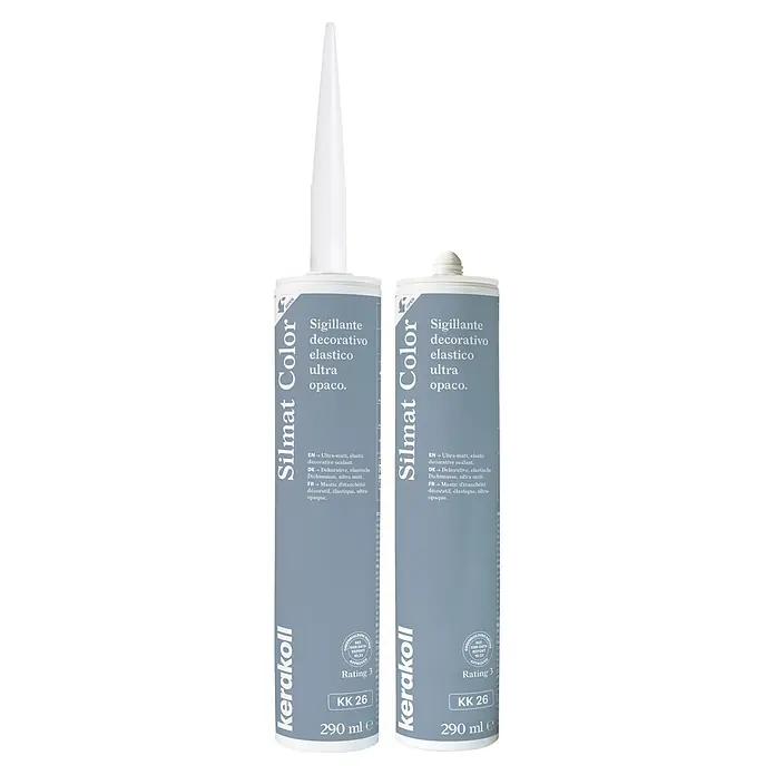Kerakoll Sellador de resina - Silmat Color - Color: KK 26, 290 ml - Dos tubos grises de sellador decorativo elástico ultra mate Kerakoll Silmat Color.