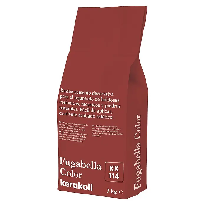 Kerakoll Mortero para juntas - cemento Fugabella - Color: KK114, 3 kg - Mortero de rejuntado Kerakoll Fugabella Color, bolsa marrón rojizo de 3kg para azulejos y mosaicos.