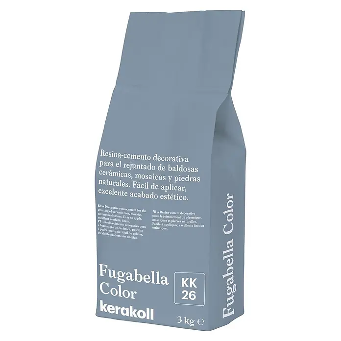 Kerakoll Mortero para juntas - cemento Fugabella - Color: KK26, 3 kg - Saco gris claro de 3kg de resina-cemento Kerakoll Fugabella Color, para rejuntar azulejos y piedras, código KK 26.