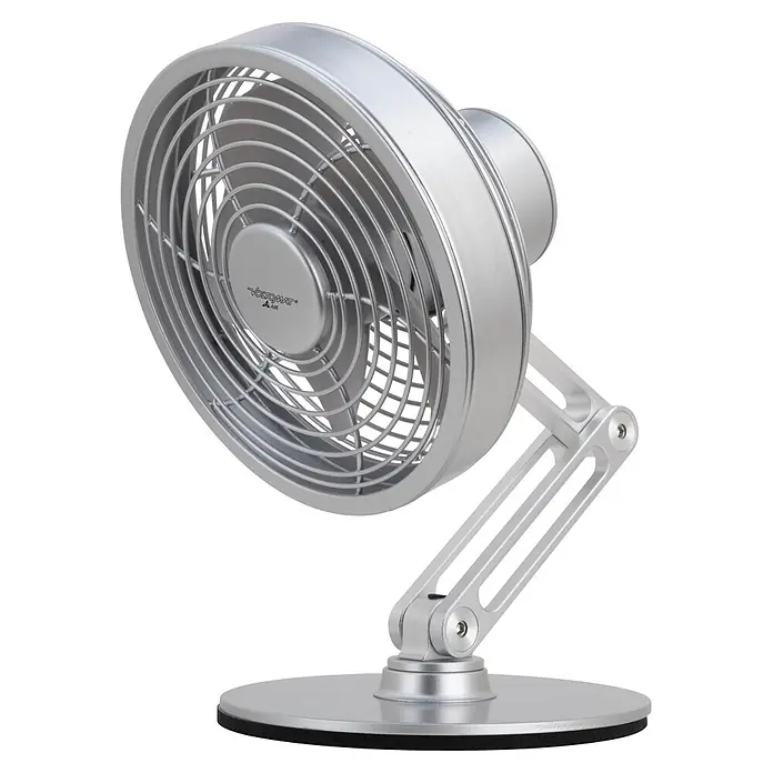 Voltomat Tischventilator Mini - Silber, 13 cm - Silberner Metall-Tischventilator mit verstellbarem Ständer und rundem Kopf, ideal für den Schreibtisch.