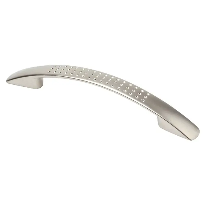Rei Tirador para muebles - Distancia entre orificios: 128 mm, Níquel Bisu, 4 ud. - Tirador curvo de metal cepillado con superficie superior punteada.