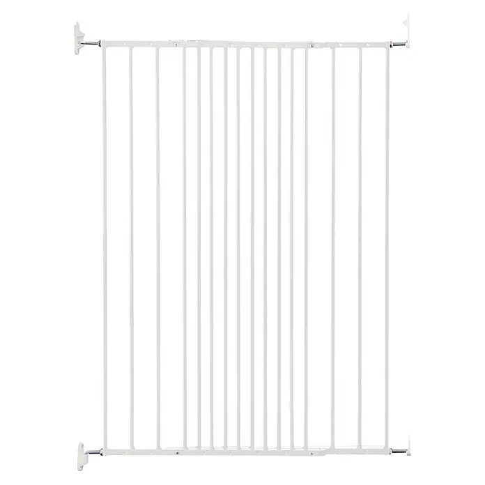 Dolle Sicherheitsgitter Tierschutz - Höhe: 103 cm, Weiß - Weißes, druckmontiertes Baby-Schutzgitter mit vertikalen Metallstäben und verstellbaren Wandhalterungen.