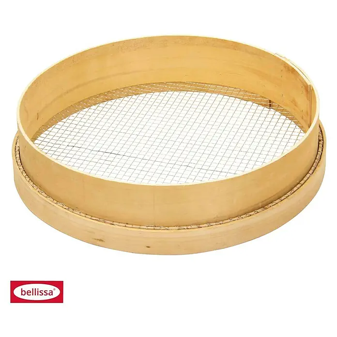 Bellissa Holzrandsieb - 42,5 cm - Ein runder Mehlsieb mit Holzrahmen und feinem Netz, ideal zum Backen und Kochen. Praktisch und langlebig für jede Küche.