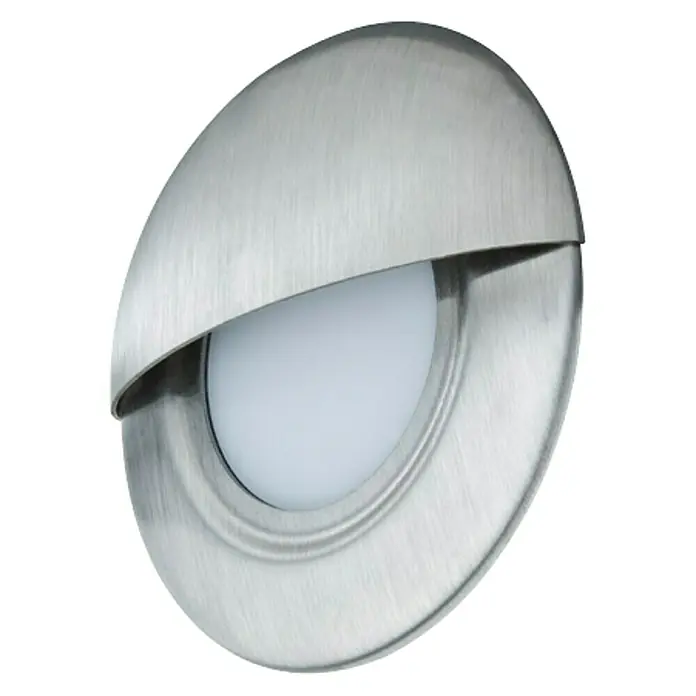 Paulmann Special Line LED-Einbauleuchten-Abdeckung Cap - Edelstahl, IP65 - Nahaufnahme einer modernen, runden LED-Wandleuchte aus gebürstetem Metall mit energiesparendem, warmweißem Licht für Innenräume.