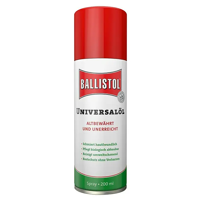 Ballistol Universalöl - 200 ml, Spray - Abbildung einer Dose Ballistol Universalöl, ein vielseitiges Öl für die Hautpflege, biologisch abbaubar, umweltschonend und bietet Rostschutz.