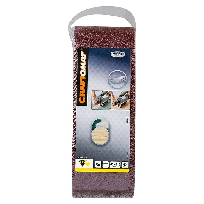 Craftomat Lija de banda - L x An: 410 x 65 mm, Grano: 40, 3 ud. - Juego de papel de lija CRAFTOMAT con 3 hojas de lija, ideal para trabajos de madera y lijado. Alta calidad para resultados profesionales.