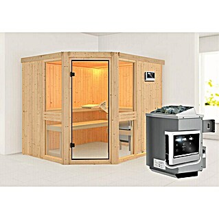 Karibu Elementsauna Amelia 3 (Mit 9 kW Ofen mit externer Steuerung, Ohne Dachkranz, L x B x H: 231 x 196 x 192 cm)