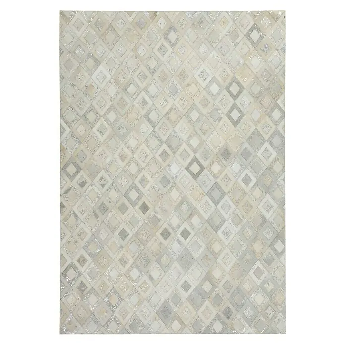 Kayoom Lederteppich Dazzle 100 - Grau/Silber, 230 x 160 cm, 100 % Leder - Eleganter Teppich mit Rautenmuster in sanften Grau- und Beigetönen. Ein stilvolles Wohnaccessoire für jeden Raum.