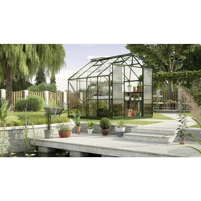 Vitavia Gewächshaus Uranus 6700 (2,58 x 2,57 x 2,46 m, Farbe: Smaragd, Einscheibensicherheitsglas (ESG), 3 mm)