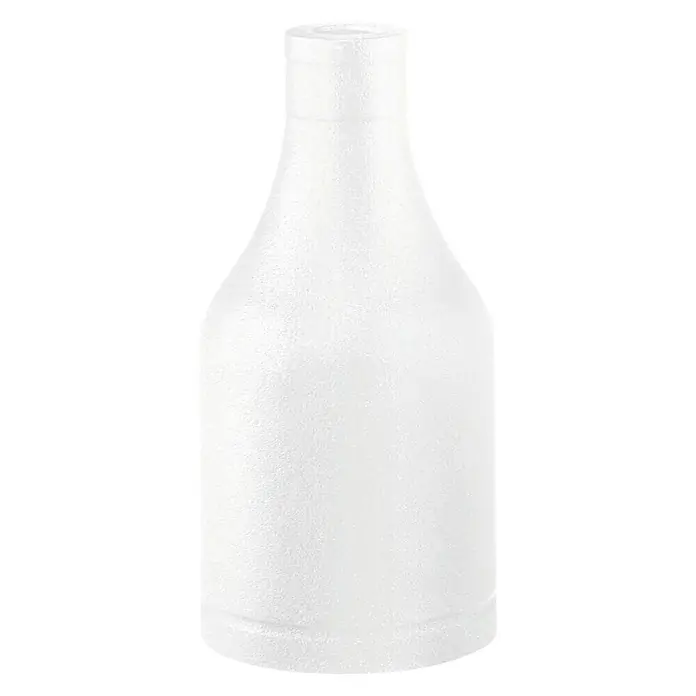 Home Sweet Home Lampenhülse - Weiß, Metall - Nahaufnahme einer weißen, leeren Plastikflasche mit einem abgerundeten Körper und einem zylindrischen Hals auf schwarzem Hintergrund.
