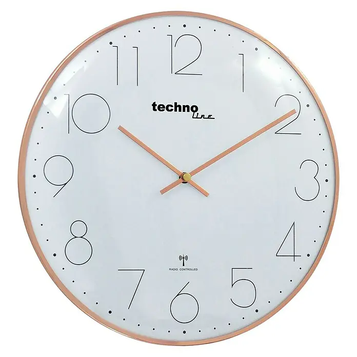 Technoline Funkwanduhr WT 8240 - 40 cm, Roségold, Analoges Display - Eine elegante Techno Line Wanduhr mit roségoldenem Rahmen, die modernes Design und Funktionalität vereint.