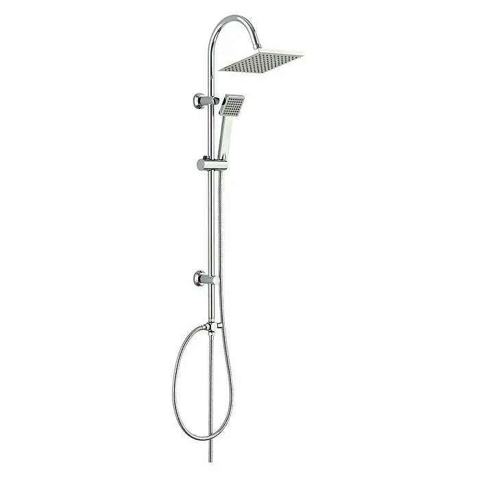 Rousseau Sistema de ducha Cuadrado - Sin griferia, Número de tipos de chorro: 1 ud., Cromo - Columna de ducha cromada con rociador superior y ducha de mano, y manguera para baños y cabinas de ducha modernas.