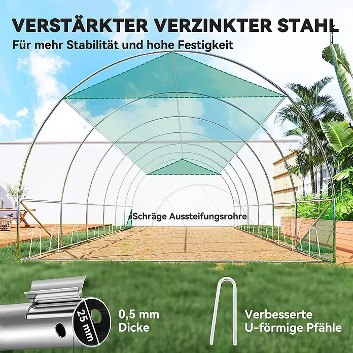 Outsunny Gewächshaus Outsunny-Folientunnel - Außenmaß inkl. Dachüberstand (B x T): 6 x 3 cm, Material Seitenwand: Kunststoff, 2 mm