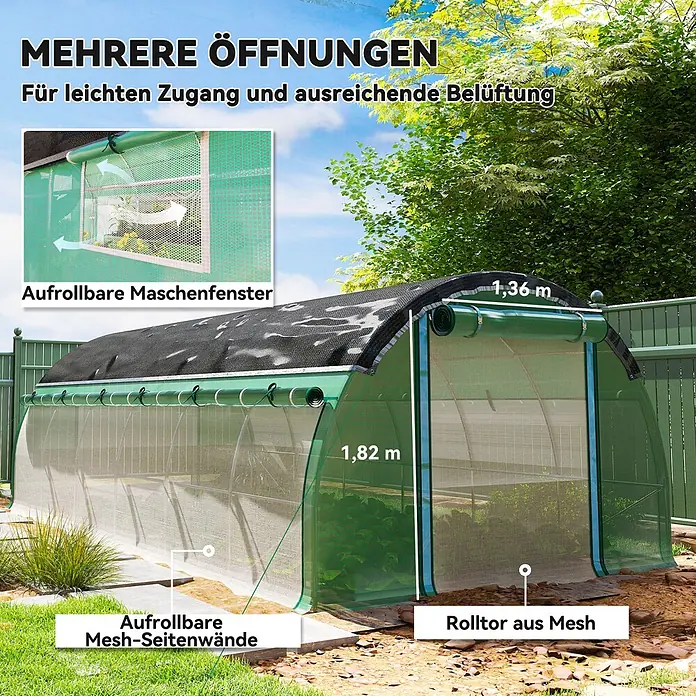 Outsunny Gewächshaus Outsunny-Folientunnel - Außenmaß inkl. Dachüberstand (B x T): 6 x 3 cm, Material Seitenwand: Kunststoff, 2 mm