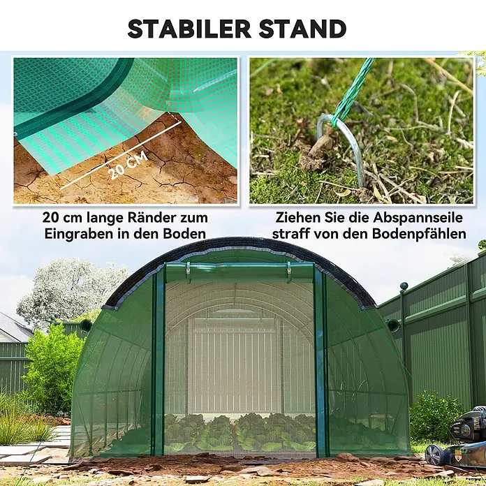 Outsunny Gewächshaus Outsunny-Folientunnel - Außenmaß inkl. Dachüberstand (B x T): 6 x 3 cm, Material Seitenwand: Kunststoff, 2 mm