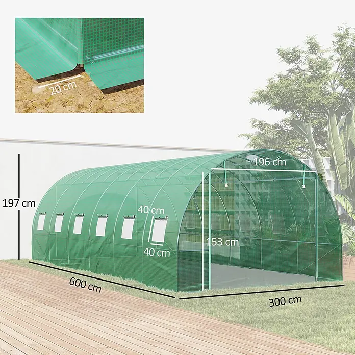 Outsunny Gewächshaus Outsunny-Folientunnel - 6 x 3 cm, Material Seitenwand: Kunststoff, 2 mm