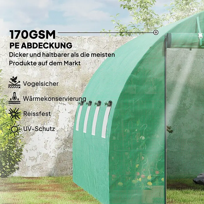 Outsunny Gewächshaus Outsunny Bögen-Pflanztunnel - Außenmaß inkl. Dachüberstand (B x T): 398 x 298 cm, Material Seitenwand: Kunststoff, 2 mm