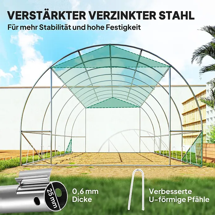 Outsunny Gewächshaus Outsunny Bögen-Pflanztunnel - Außenmaß inkl. Dachüberstand (B x T): 398 x 298 cm, Material Seitenwand: Kunststoff, 2 mm