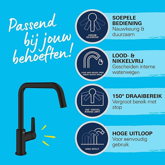 Grohe Start Keukenkraan (Afvoer armatuur: 228 mm, Zwart, Mat) | BAUHAUS