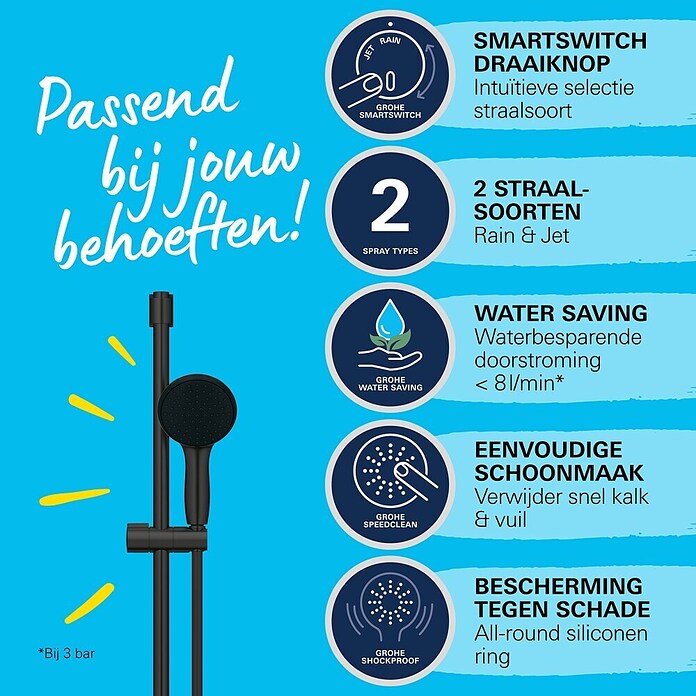 Grohe QuickFix Vitalio Start Doucheset met handdouche (Gatafstand: 47 cm - 62 cm, Aantal straalsoorten: 2 st.) | BAUHAUS