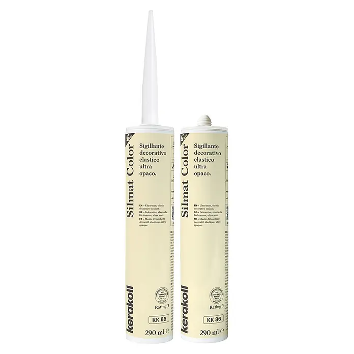 Kerakoll Sellador de resina - Silmat Color - Color: KK 86, 290 ml - Dos tubos de sellador decorativo elástico ultra mate Kerakoll Silmat Color, 290ml, en beige claro.
