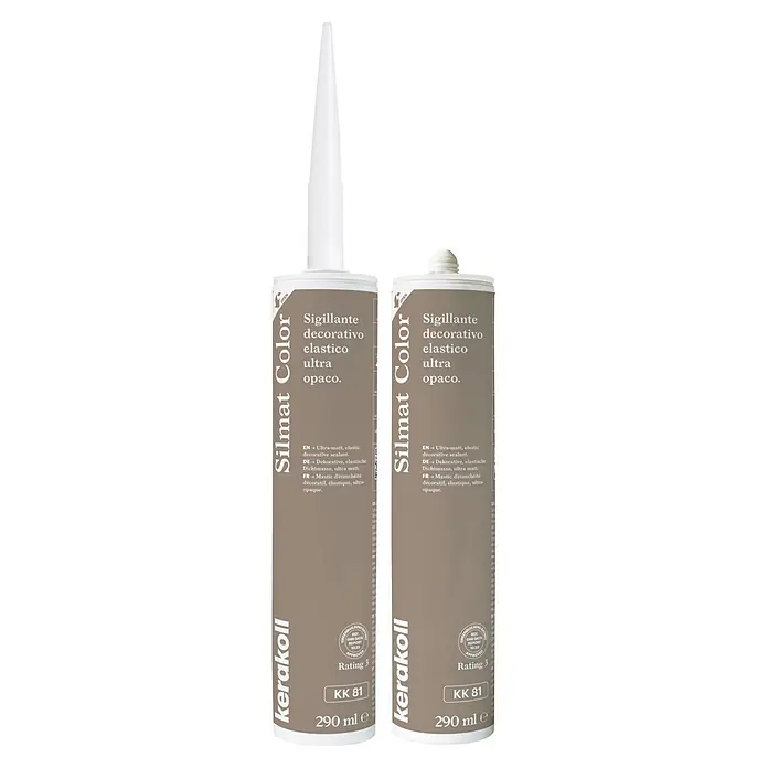 Kerakoll Sellador de resina - Silmat Color - Color: KK 81, 290 ml - Dos cartuchos de sellador decorativo elástico ultra-mate Kerakoll Silmat Color, 290 ml, color topo.