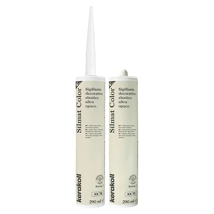 Kerakoll Sellador de resina - Silmat Color - Color: KK 76, 290 ml - Dos tubos color crema claro de sellador decorativo elástico ultra mate Kerakoll Silmat Color, 290 ml cada uno.