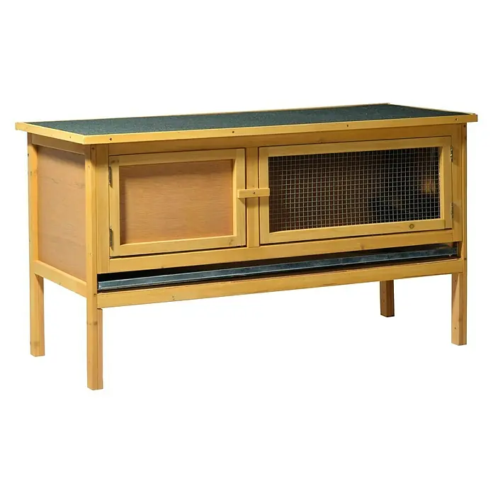 Dobar Kleintierstall Tradition - L x B x H: 115 x 45 x 66 cm, Holz, Natur - Dieses Bild zeigt einen Kaninchenstall aus Holz mit einem schwarzen Dach. Das Gitter sorgt für eine gute Belüftung.