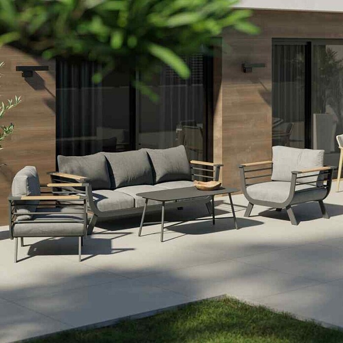 Kactus republic Conjunto de muebles Toronto (4 pzs., Aluminio/Madera sintética, Antracita) | BAUHAUS