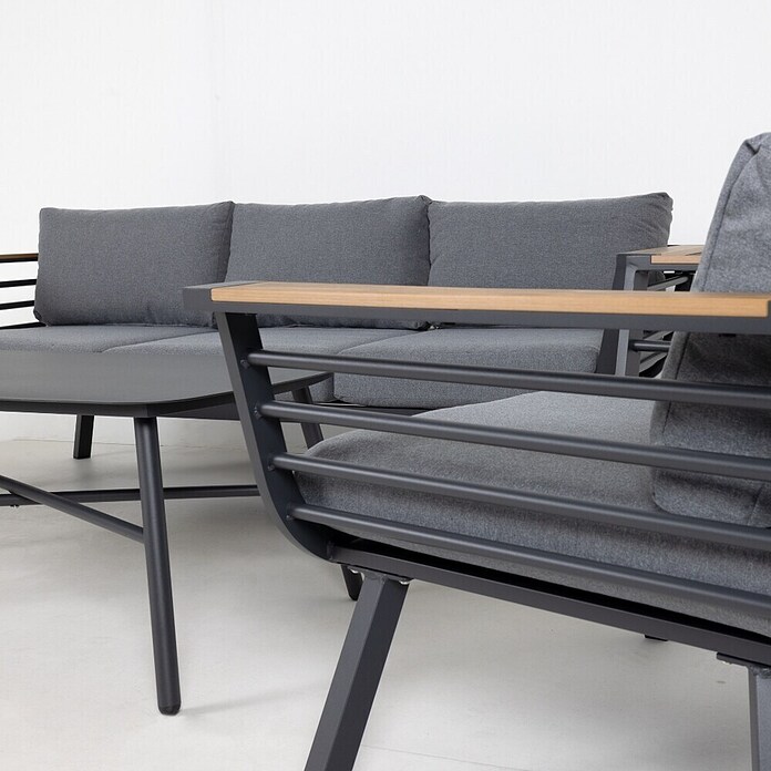 Kactus republic Conjunto de muebles Toronto (4 pzs., Aluminio/Madera sintética, Antracita) | BAUHAUS